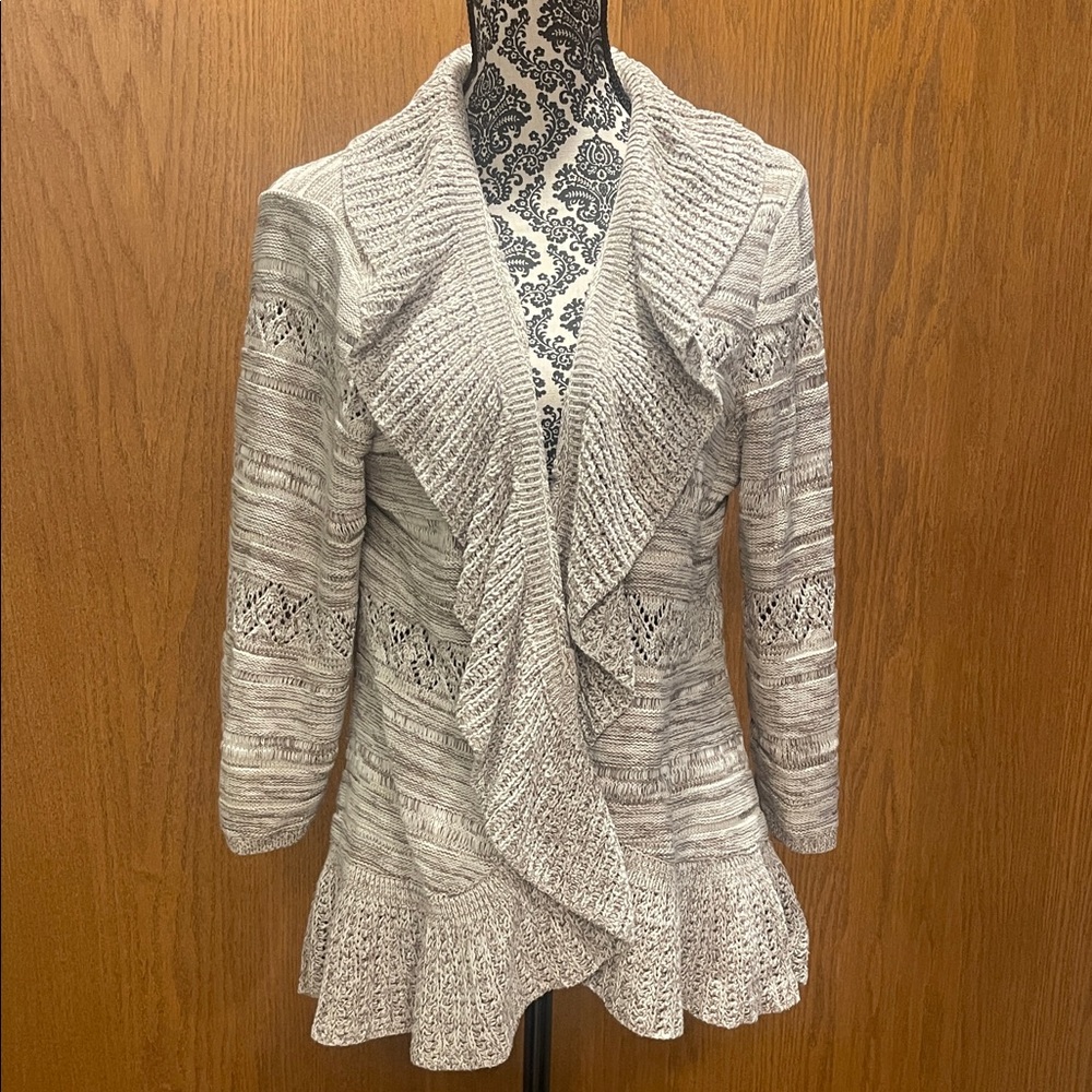Style & Co. Light Gray Ruffled Knit Cardigan